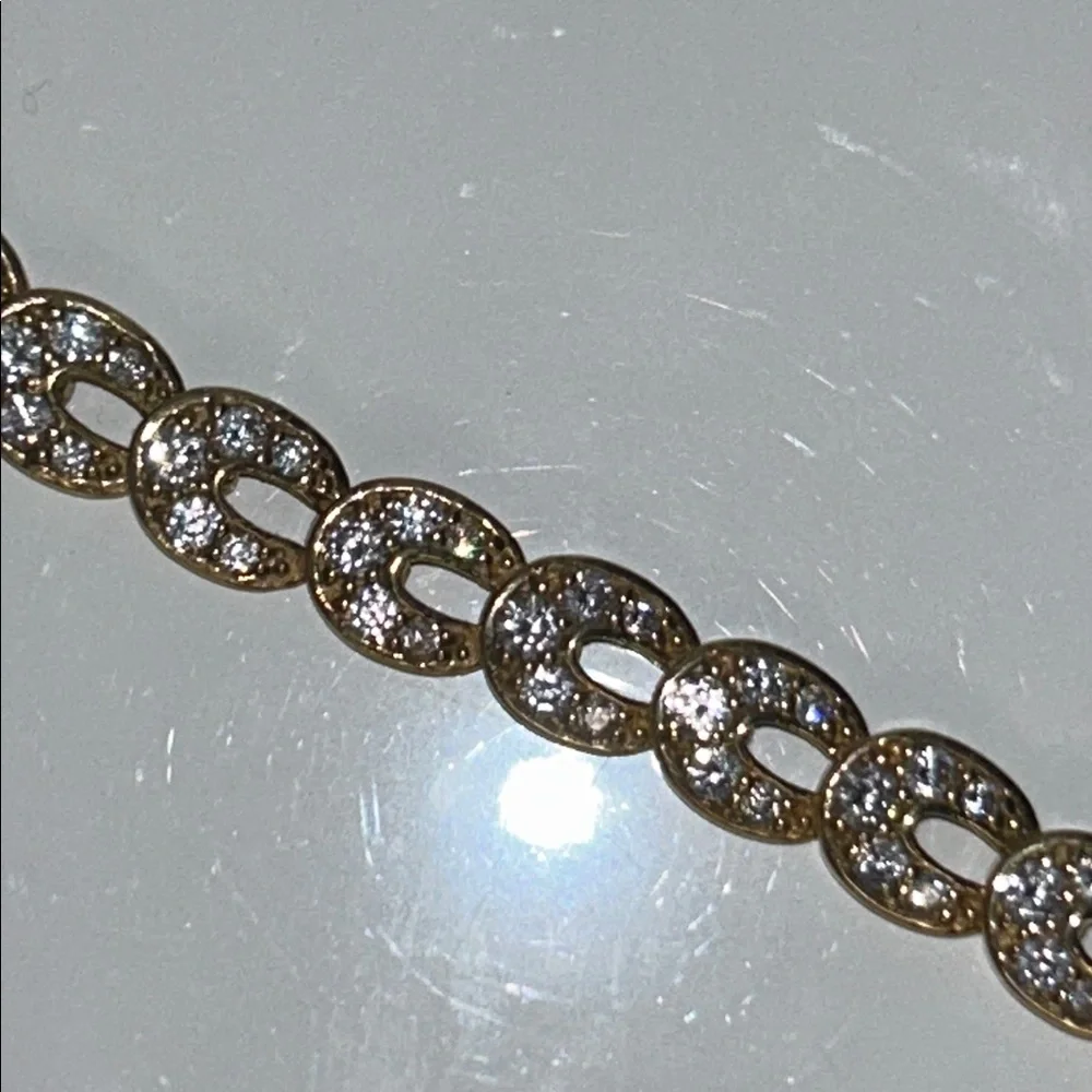 NWOT Gold Plt Sterling Silver Rhinestone Horseshoe Link Designer Line Bracelet